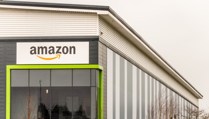 Exterior of an Amazon warehouse in Northampton, UK