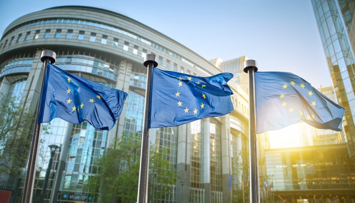 Europe flags waving outside the EU in Brussels