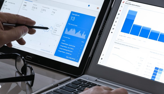 Person using Google Analytics on their laptop