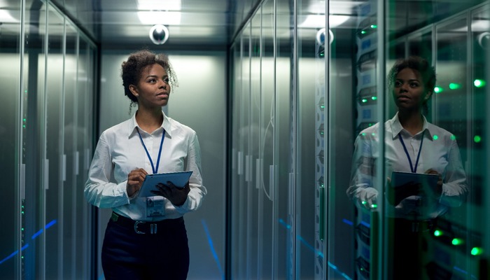 Woman in server room